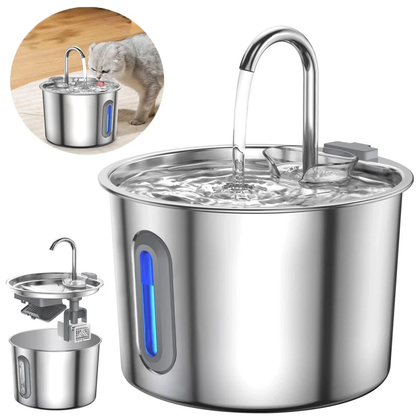 Fontaine à eau inox silencieuse pour chat 2,2L Miaousse