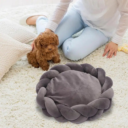 Lit rond tressé en coton pour chat détail 2 — Miaousse
