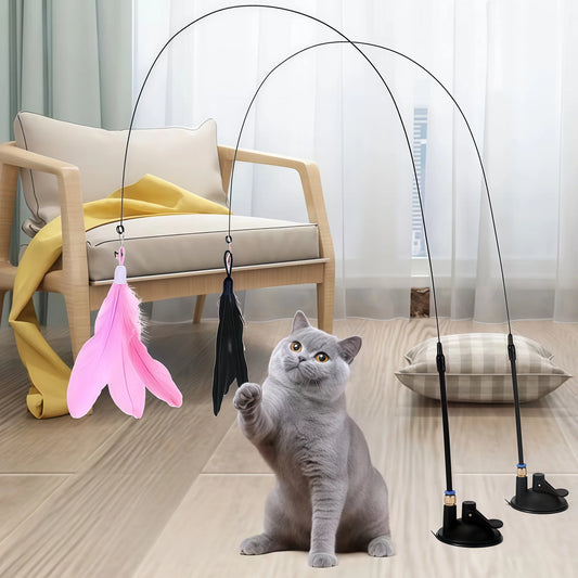 Canne à pêche pour chat avec plumes et clochette — Miaousse