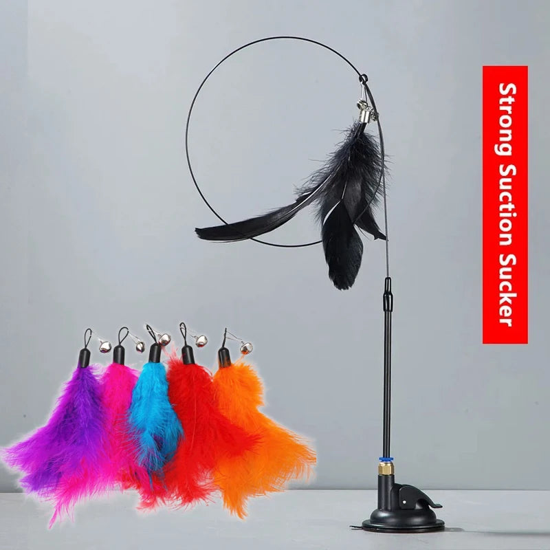 Canne à pêche pour chat avec plumes et clochette détail 10 — Miaousse
