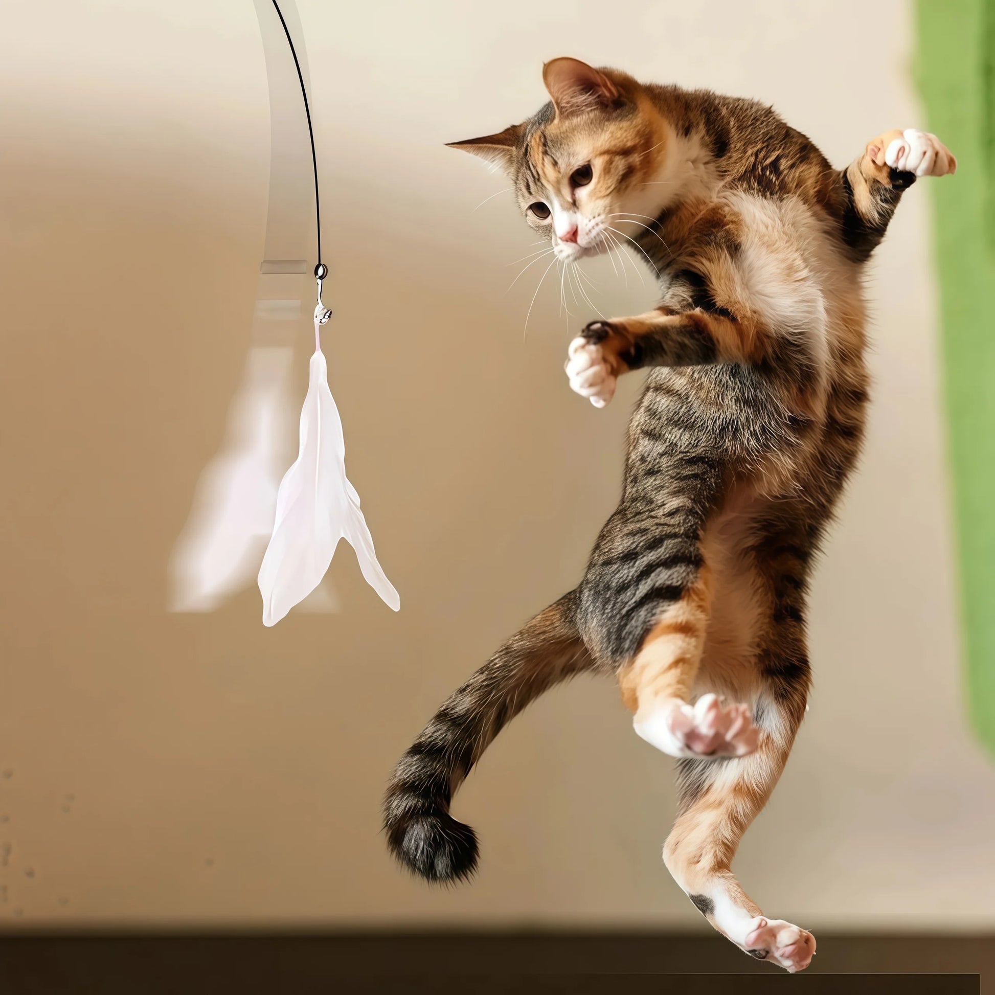 Canne à pêche pour chat avec plumes et clochette détail 2 — Miaousse