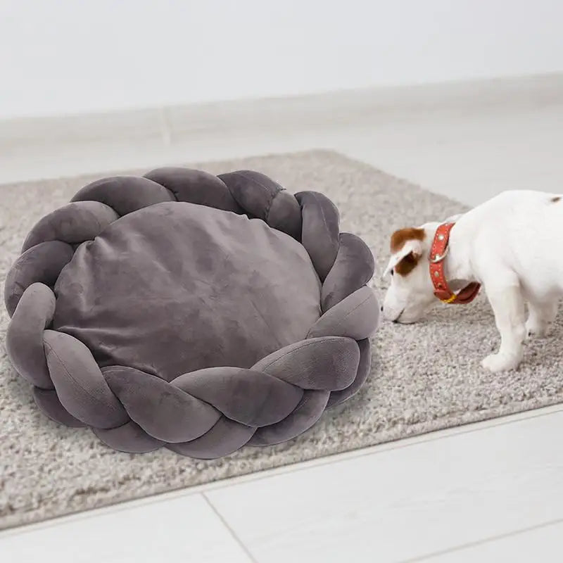 Lit rond tressé en coton pour chat détail 5 — Miaousse