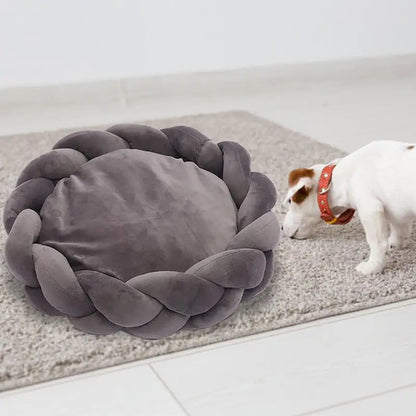 Lit rond tressé en coton pour chat détail 5 — Miaousse